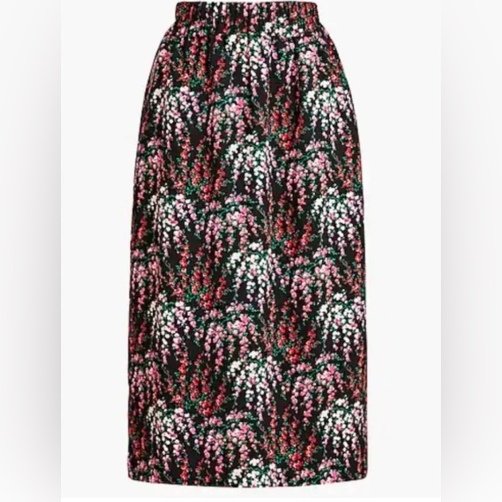 J. Crew Black and Pink Floral Midi Skirt